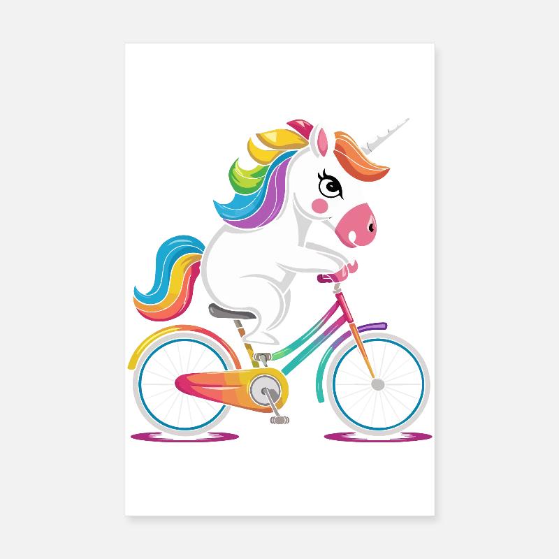 Licorne arc-en-ciel à vélo Poster 20 x 30 cm