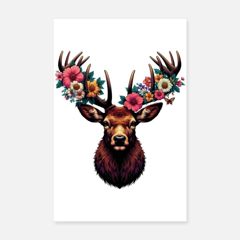 Hirsch mit Blumen Poster 20x30 cm