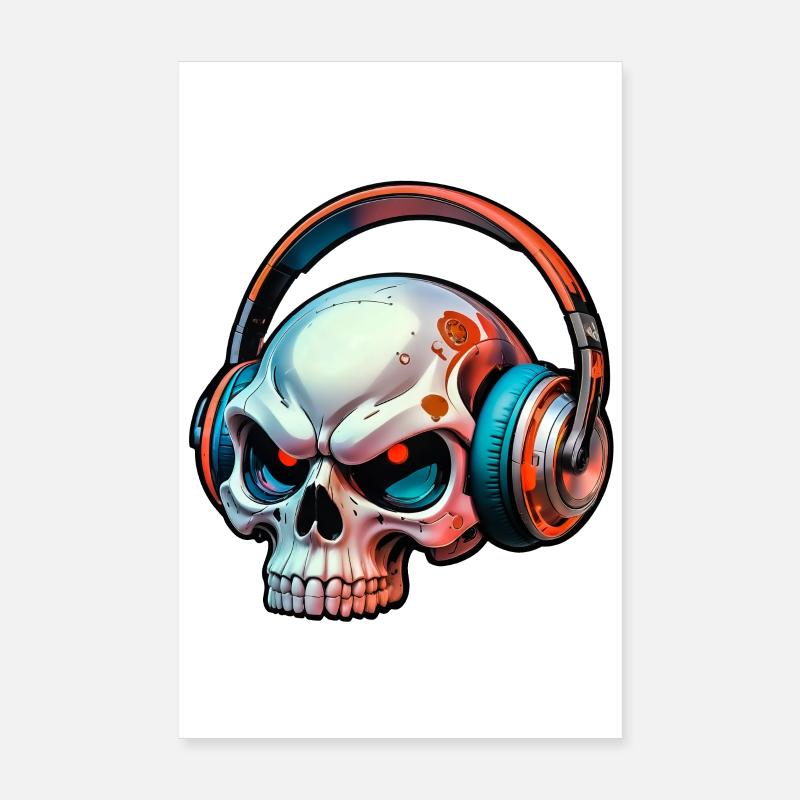 Schädel mit kopfhörer Poster 20x30 cm