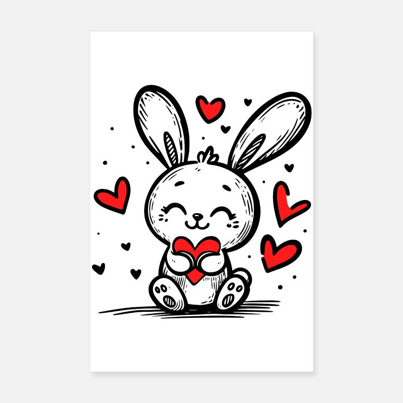 Lapin d’amour plein de cœurs - Poster 20 x 30 cm - blanc