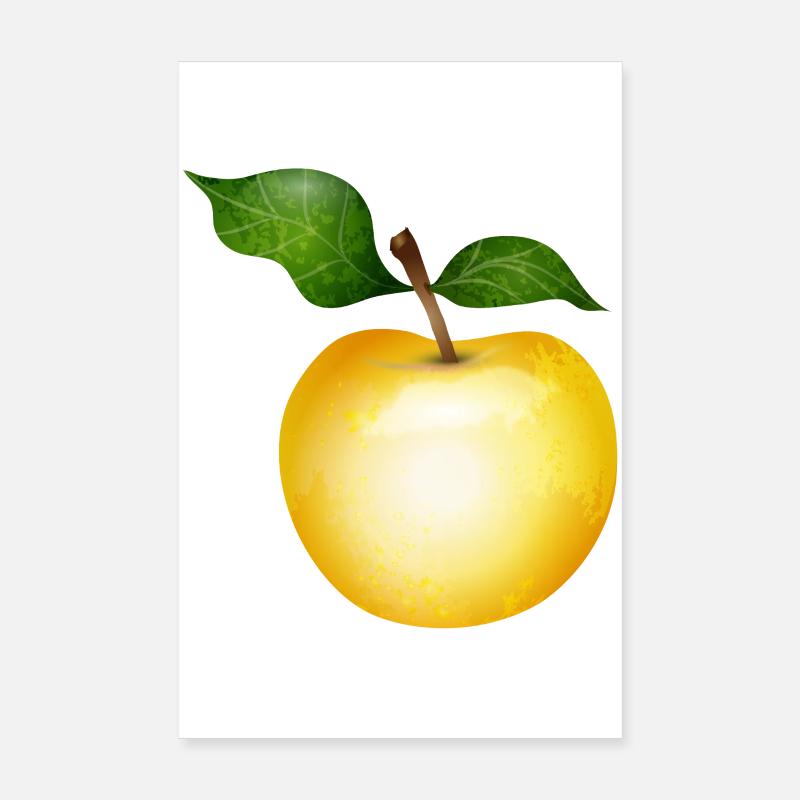 Pomme dorée avec illustration de feuilles vertes Poster 20 x 30 cm