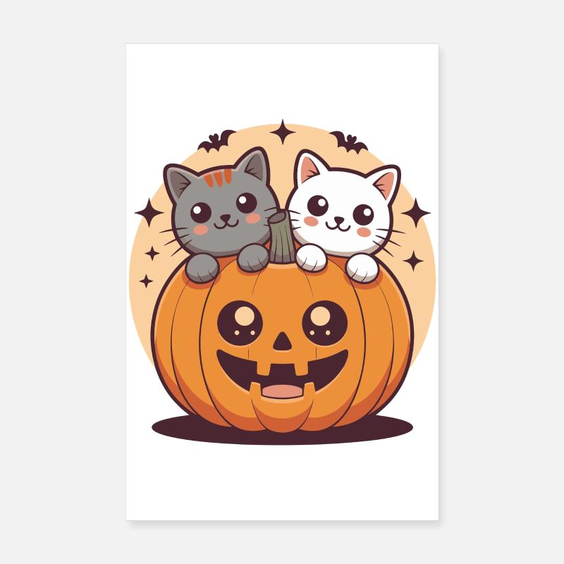Chats mignons en forme de citrouille Poster 20 x 30 cm