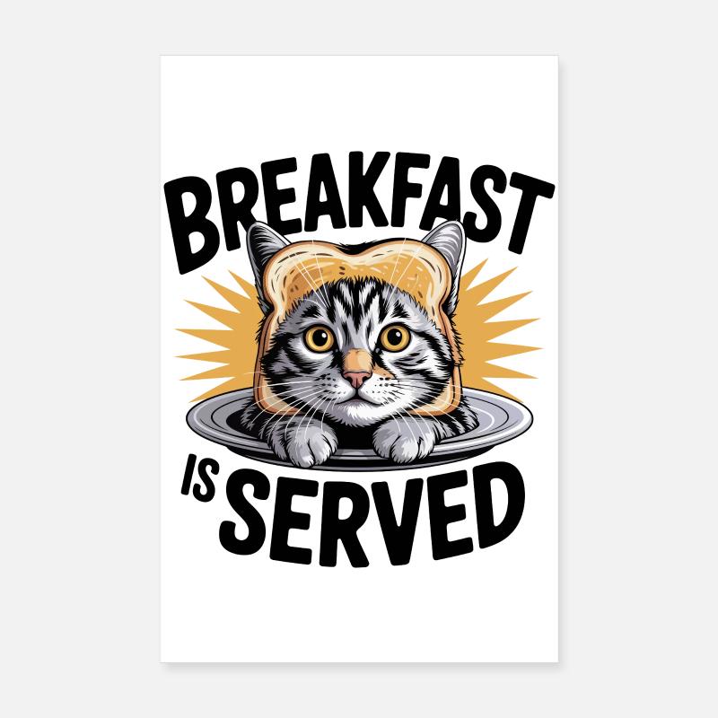 Petit-déjeuner chat humour - Poster 20 x 30 cm - blanc