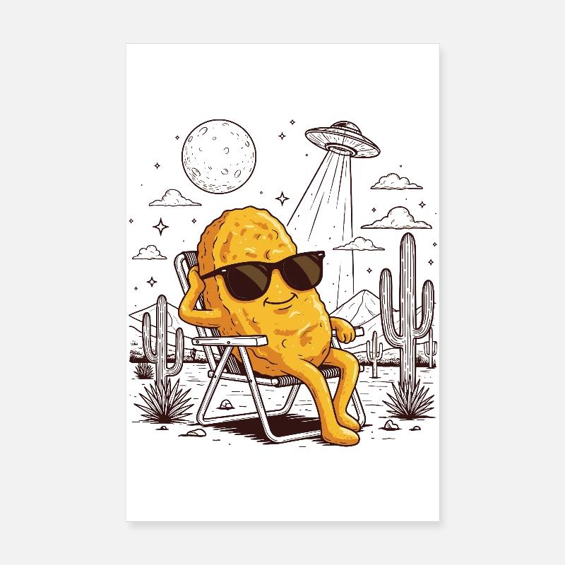 Humour Meme Désert UFO Chicken Nugget Poster 20 x 30 cm