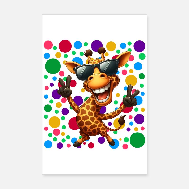 Cooler Giraffen-Cartoon – Bunter Polka-Dot-Spaß Poster 20x30 cm