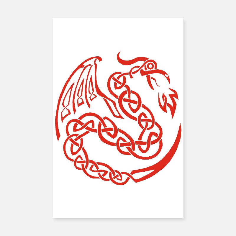 Dragon celte rouge Poster 20 x 30 cm