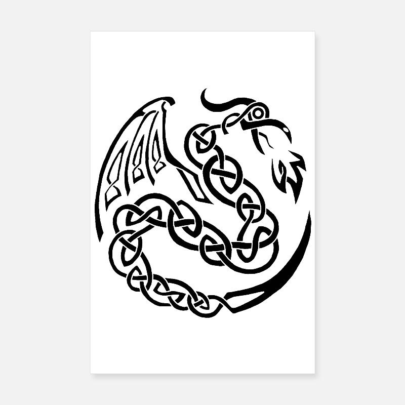 Dragon celte noir - Poster 20 x 30 cm - blanc