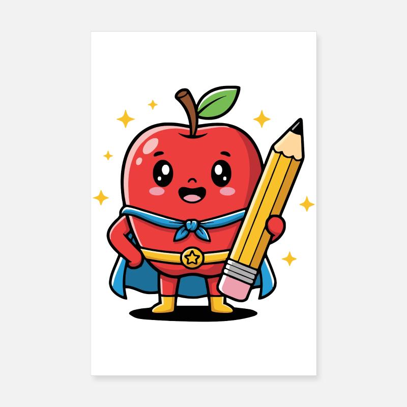 Lehrer Cartoon Obst mit Bleistift Poster 20x30 cm