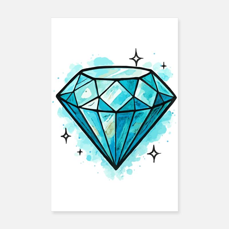 Illustration de cristal de diamant bleu Poster 20 x 30 cm
