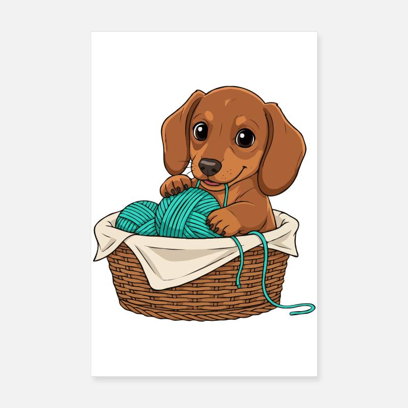 Dackelwelpe im Korb Poster 20x30 cm