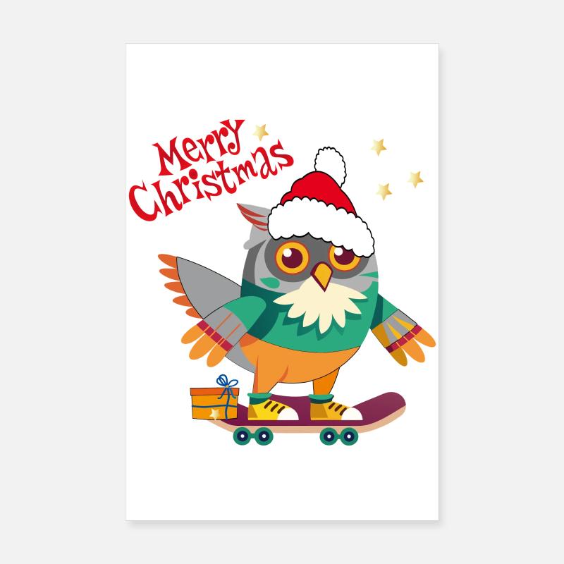 Weihnachtseule auf Skateboard Poster 20x30 cm