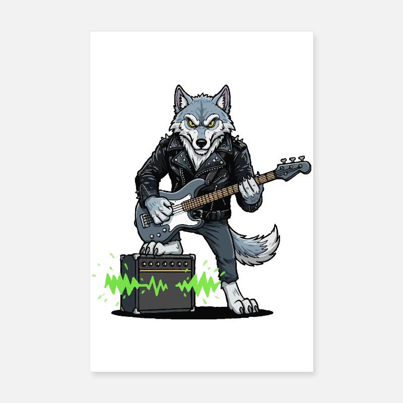 Rockerwolf mit Lederjacke Poster 20x30 cm