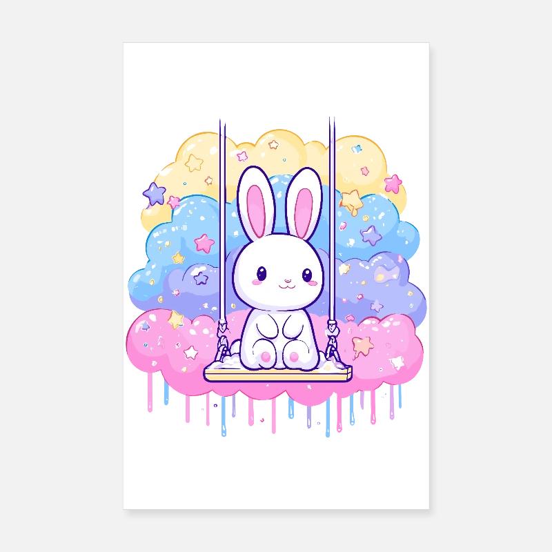 Cuddly bunny on cloud swing Poster 8" x 12" (20x30 cm)