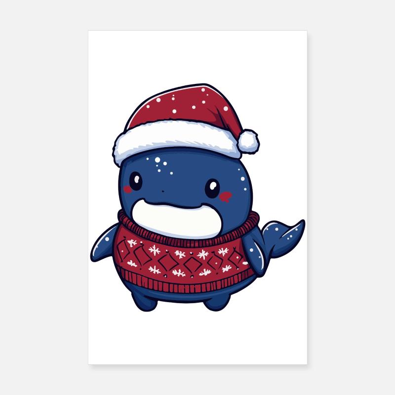Whale Christmas Xmas Poster 8" x 12" (20x30 cm)