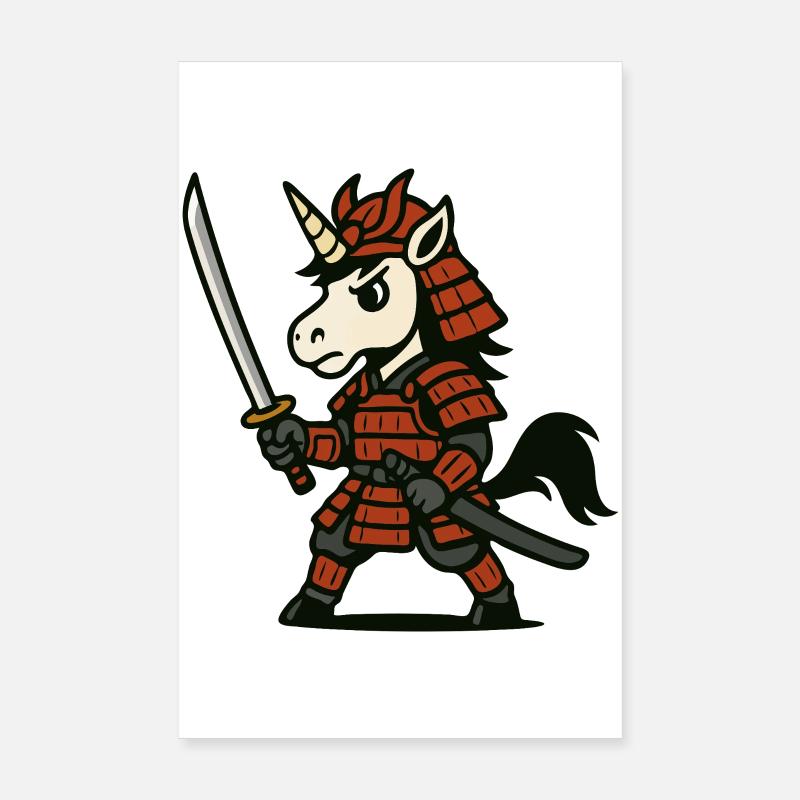Samurai-Einhornkrieger mit roter Rüstung und Klinge Poster 20x30 cm