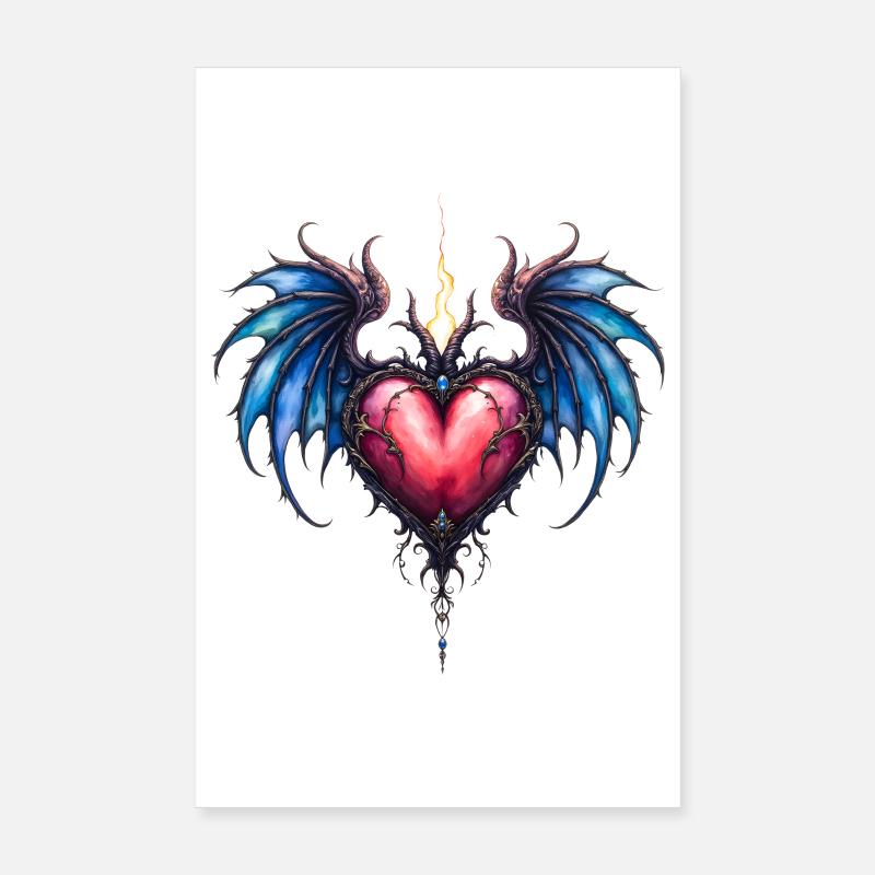 Cœur aux ailes de feu bleues Poster 20 x 30 cm