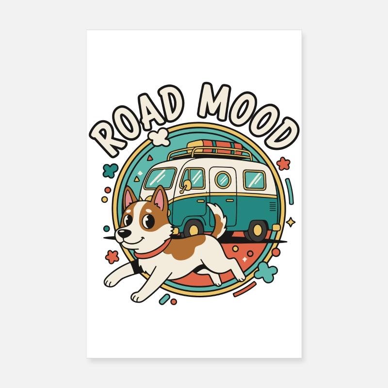 Road Mod Hund Camper Van Poster 20x30 cm