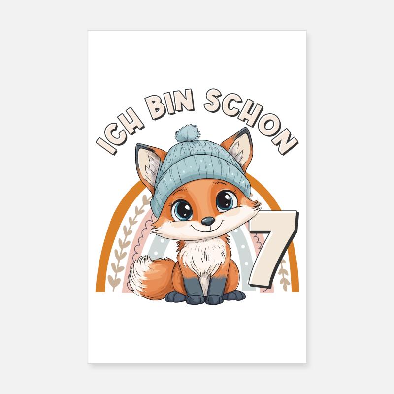 7. Geburtstag Fuchs Regenbogen Süß Niedlich Poster 20x30 cm