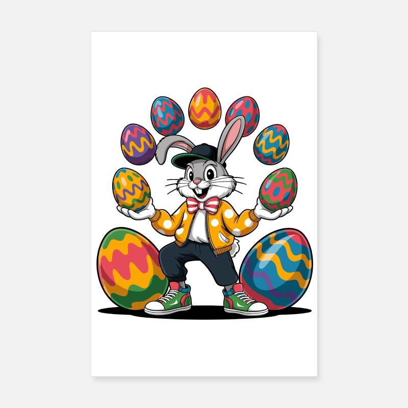 Osterhase mit bunten Eiern Poster 20x30 cm