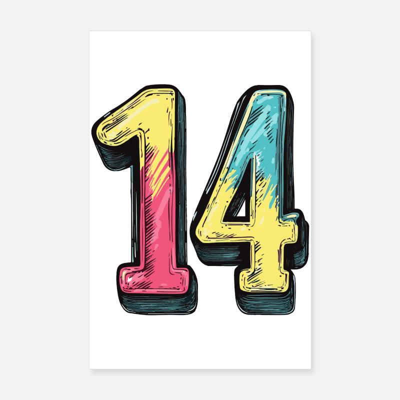 14 Nombre Coloré Poster 20 x 30 cm