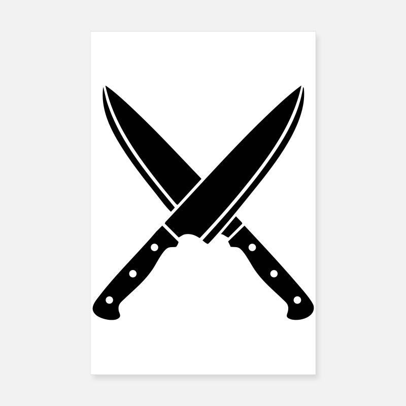 Silhouette des couteaux de chef croisés Poster 20 x 30 cm