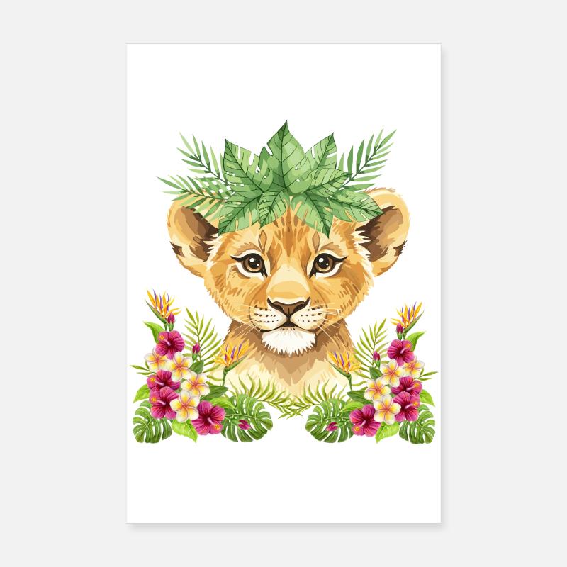 Floral lion cub Poster 8" x 12" (20x30 cm)