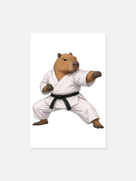 Capybara macht Karate  - Poster 20x30 cm - Weiß - Vorne