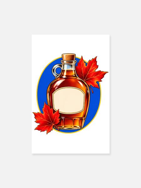 Ahornsirupflasche mit roten Herbstblättern - Poster 20x30 cm - Weiß