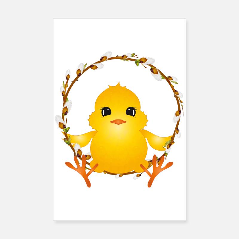 cute fluffy chick in willow wreath Poster 8" x 12" (20x30 cm)