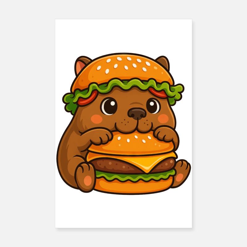 Capybara sucré Capybara avec cheeseburger rapide Poster 20 x 30 cm