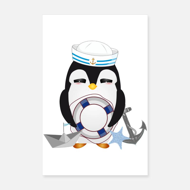 Pingouin mignon comme un marin dans un look marine Poster 20 x 30 cm