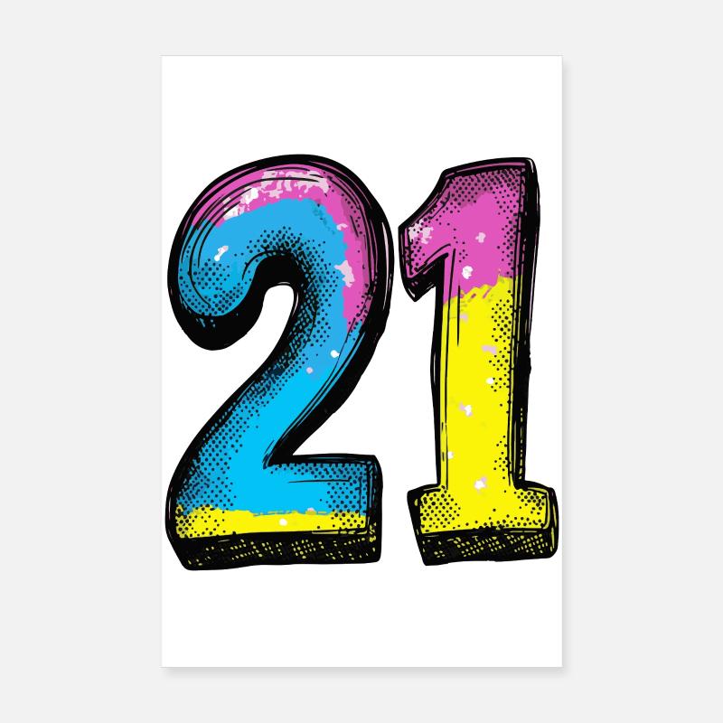 21 Nombre Coloré Poster 20 x 30 cm