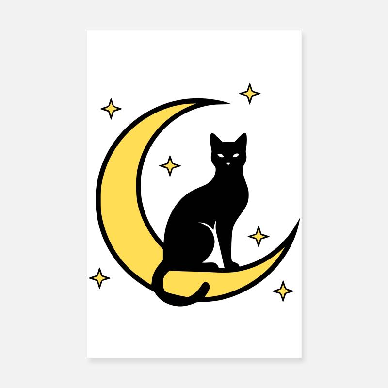 Cat Moon Stars Witchcraft Poster 8" x 12" (20x30 cm)