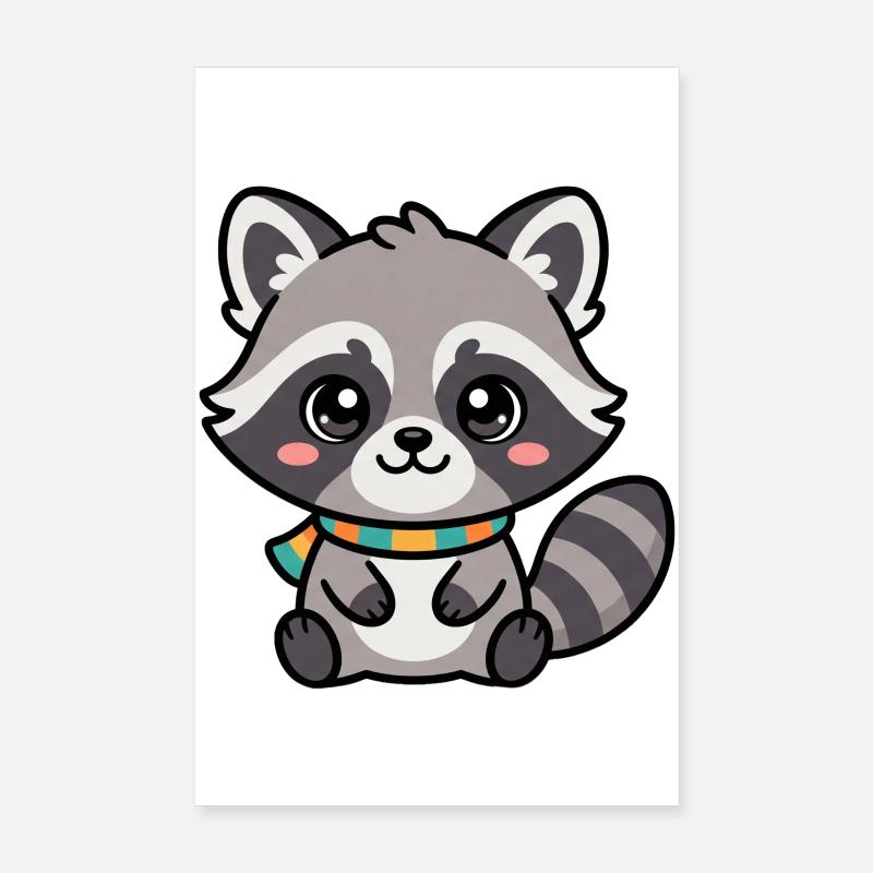 Kuschelraccoon mit Schal - Poster 20x30 cm - Weiß