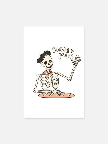 Bone Jour – Skelettgruß - Poster 20x30 cm - Weiß - Vorne