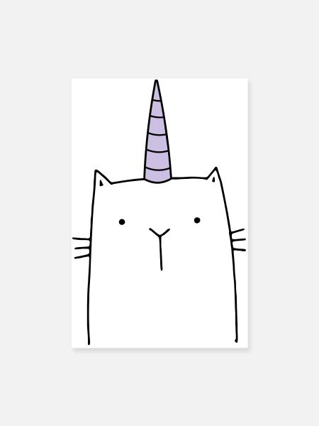 Cadeau mignon chat licorne - Poster 20 x 30 cm - blanc - Devant