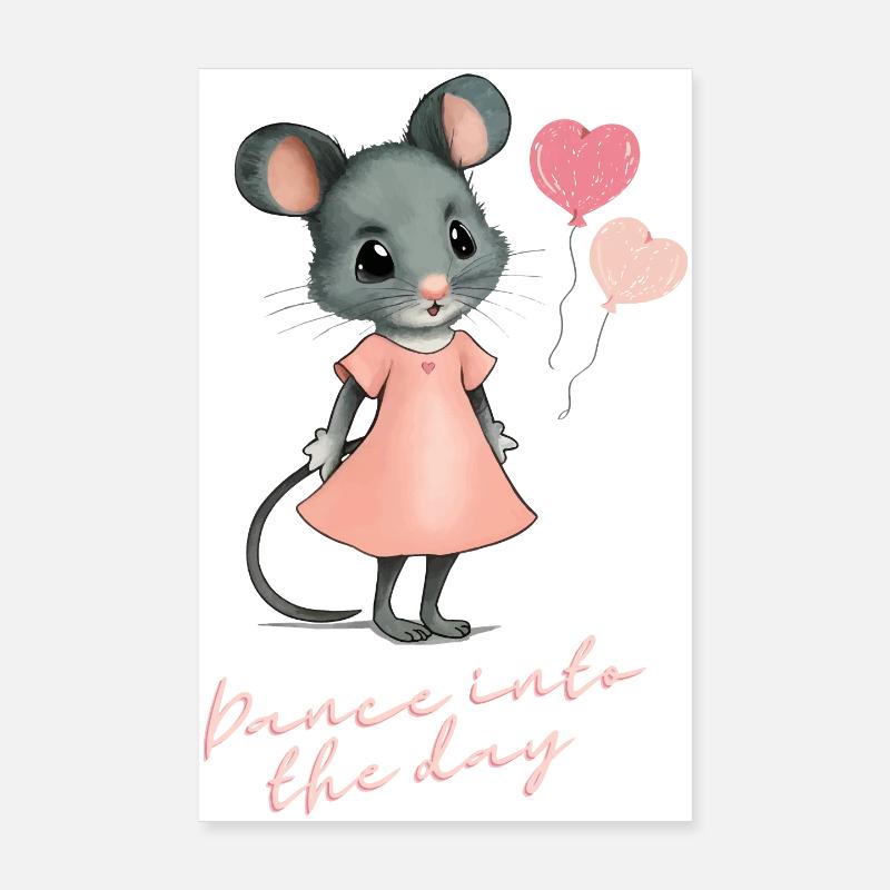 Souris joyeuse en robe rose : Danse le jour Poster 20 x 30 cm