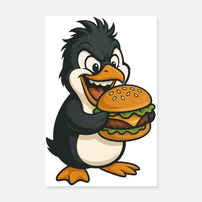 Cool Pinguin mit Hamburger Cheeseburger Fast Food Poster 20x30 cm