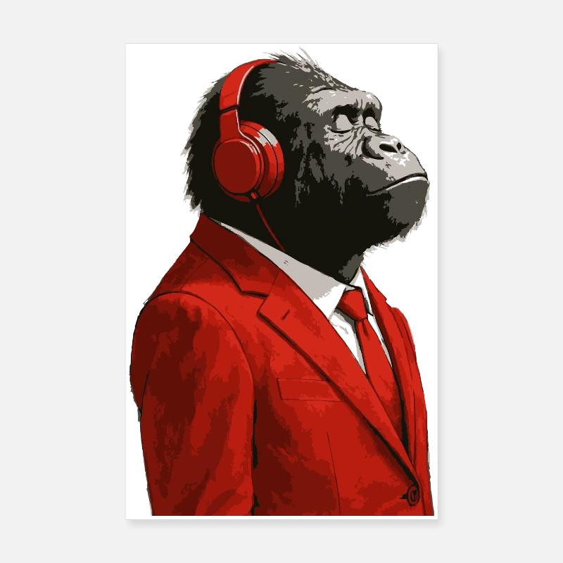 Gorilla in a Suit with Headphones Poster 8" x 12" (20x30 cm)