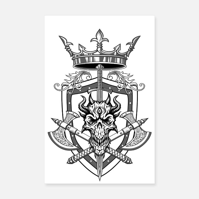 « Écusson de guerrier démoniaque couronné » Poster 20 x 30 cm