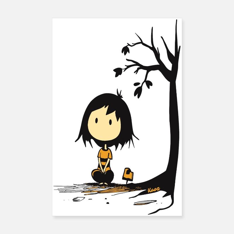 Wunderliches Mädchen unter sternenlosem Baum - Poster 20x30 cm - Weiß