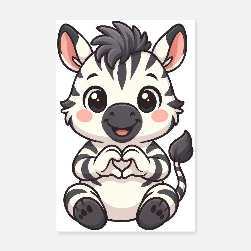 Cute Zebra with Heart Hands Poster 8" x 12" (20x30 cm)