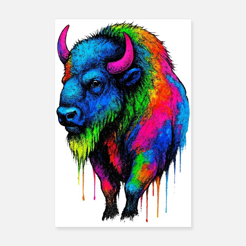 Bunter Bison Farbexplosion Poster 20x30 cm