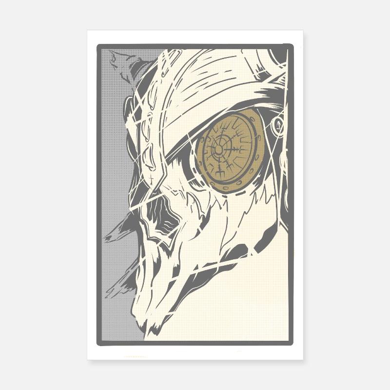 Steampunk Schädel mit Uhrwerkauge - Poster 20x30 cm - Weiß