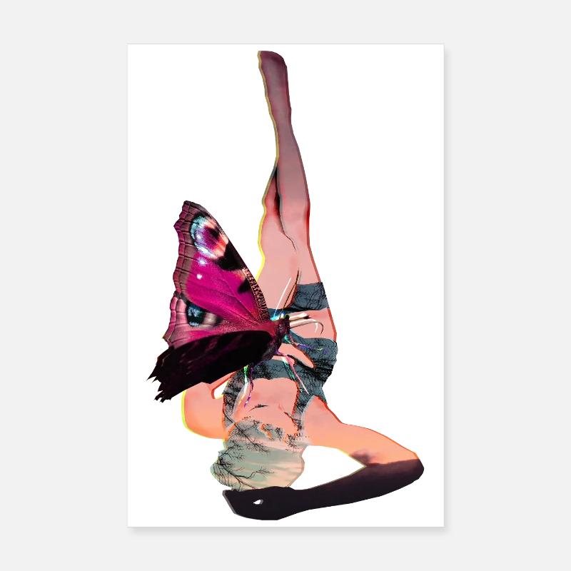 Femme allongée avec papillon Poster 20 x 30 cm