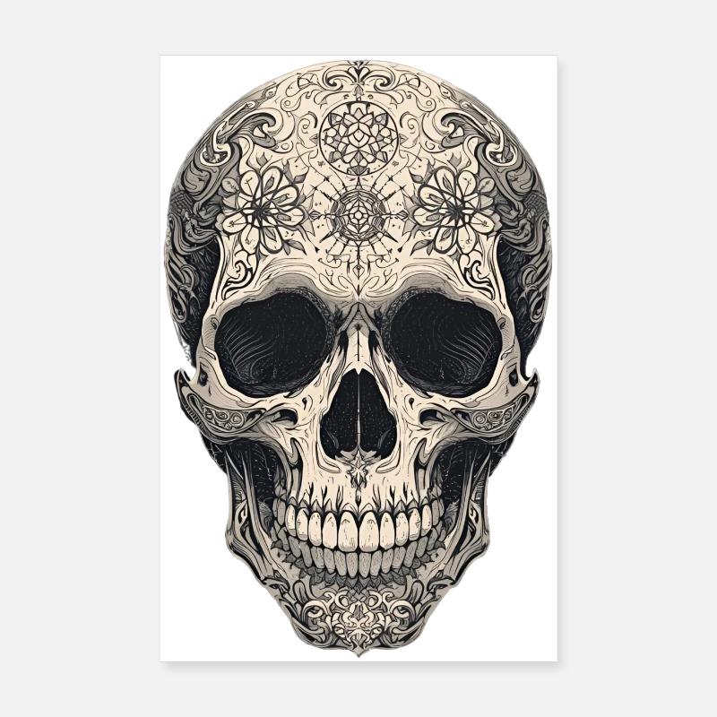 Gothic skull with flowers and tattoo pattern Poster 8" x 12" (20x30 cm)
