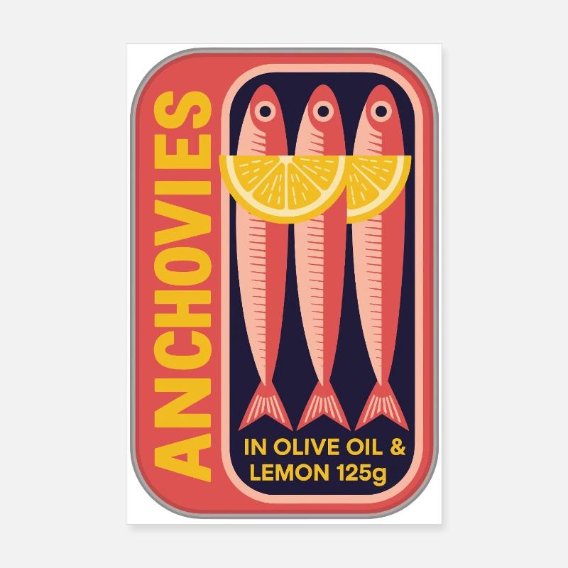 Retro Can Label Anchovy Art Poster 8" x 12" (20x30 cm)