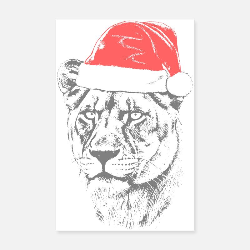 Lioness Christmas Hat - Poster 8" x 12" (20x30 cm) - white