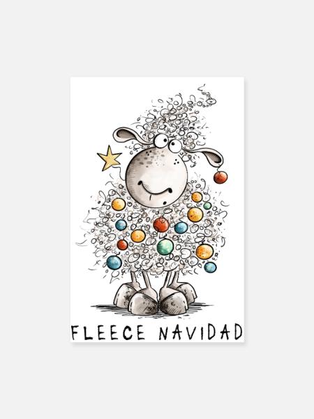 Fleece Navidad Weihnachtsschaf Cartoon Schaf - Poster 20x30 cm - Weiß - Vorne