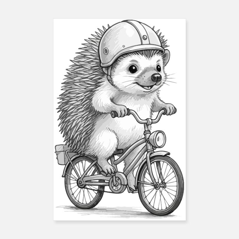 Cavalier hérisson sur un vélo vintage Poster 20 x 30 cm